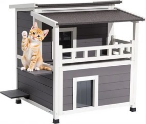 VEVOR Kattenhuis, 2-laags houten kattenhut, schuimisolatie, schuilplaats met balkon, waterdicht en geïsoleerd, kattenvilla voor 1-3 katten in de winter, 840x750x820 mm