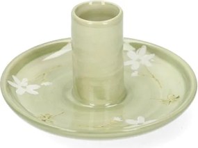 Kandelaar, steengoed, bloemen en klavers, Ø11 cm x 6 cm