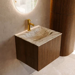 Mondiaz Kurve-dlux 50cm badmeubel dusk met 1 lade en wastafel grunne midden 1 kraangat glace