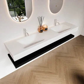 Zaro Alan badmeubel 180cm met planchet urban en vrijhangende wastafel cloud dubbel 2 kraangaten talc