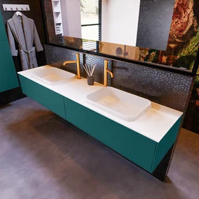 Mondiaz Erin 200cm badmeubel Smag met 2 lades en witte wastafel dubbel 2 kraangaten