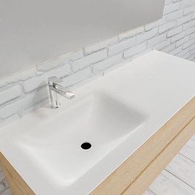 Zaro Valencia Solid Surface badmeubel 120cm licht eiken 1 kraangat spoelbak links met 2 lades