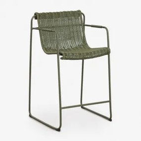 Set Van 4 Stapelbare Hoge Tuinkrukken Met Armleuningen Van Synthetisch Rattan En Staal Revia ↑65 Cm & Groen – Intens Olijf - Sklum