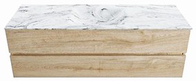 Mondiaz Vica DLux badmeubel 150cm washed oak 2 lades met wastafel glace midden zonder kraangat