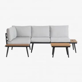 Nadi Aluminium- En Houten Loungeset Met 4-zits Hoekbank En Salontafel Zwart - Grijs - Sklum