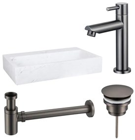 Fortifura Fuente fonteinset - 38x24cm - 1 kraangat - marmer - fonteinkraan gunmetal - wit SW696237/SW696207/SW696217/SW451336