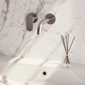 Brauer Brushed Edition ColdStart wastafelkraan inbouw gebogen uitloop en rozetten model C2 RVS geborsteld PVD