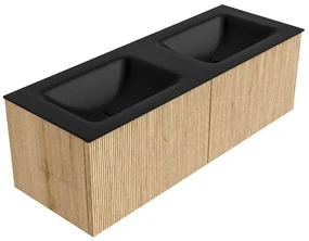 Mondiaz Kurve 130cm badmeubel oak met 2 lades en wastafel cloud dubbel 2 kraangaten urban