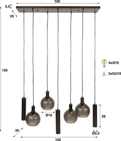 Design Hanglamp Met Glazen Bollen Bruin
