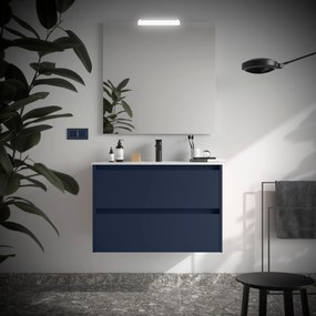 Muebles Project badmeubel 90cm met 2 lades en wastafel donkerblauw