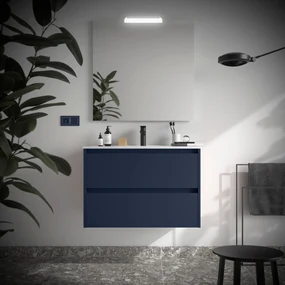 Muebles Project badmeubel 90cm met 2 lades en wastafel donkerblauw