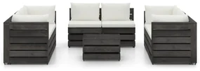 vidaXL 9-delige Loungeset met kussens grijs geïmpregneerd hout