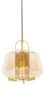 Art Deco hanglamp goud met amber glas 30 cm - Kevin Art Deco E27 rond Binnenverlichting Lamp