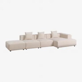 3-delige Chaise Longue Modulaire Bank Met Pof Rechts (↔︎390 Cm) Bruna Corduroy Beige – Linnen - Sklum