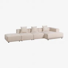 Bruna Modulaire Hoekbank Met Chaise Longue Rechts, 3-delig Met Poef ↔︎390 Cm Corduroy Beige – Linnen - Sklum