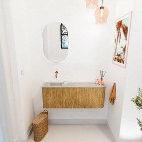 Mondiaz Joya DLux 110cm toiletmeubel ronding rechts oak met wastafel faye links zonder kraangat glace