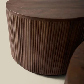 Ronde Salontafel Set Ribbel Hout