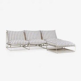 3-delige Modulaire Tuinbank En Omvormbare Poef Amaro Tapioca Beige - Marine Blauw - Sklum