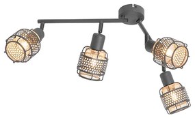 Design plafondlamp zwart met goud 4-lichts langwerpig - Noud