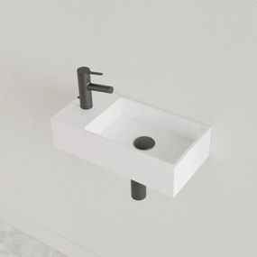 Sanigoods Nano fontein links wit mat met kraangat 36x18cm