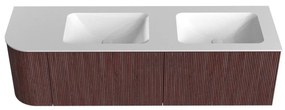 Mondiaz Kurve 155cm badmeubel ronding links ruby met 2 lades en 1 deur en wastafel cloud dubbel/rechts zonder kraangat