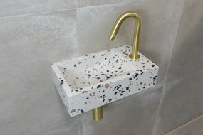 Saniclear Terrazzo fonteinset met gebogen kraan in geborsteld messing