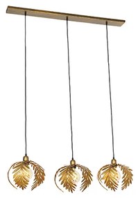 QAZQA Eettafel / Eetkamer Vintage hanglamp goud langwerpig 3-lichts - Botanica Landelijk, Retro E27 Binnenverlichting Lamp
