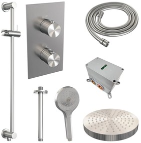 Brauer Stripe inbouw regendouche met 25cm hoofddouche, met plafondarm, glijstang en 3 standen handdouche set 24 RVS geborsteld PVD