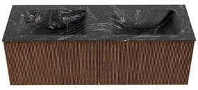Mondiaz Kurve-dlux 130cm badmeubel walnut met 2 lades en wastafel leaf dubbel 2 kraangaten lava