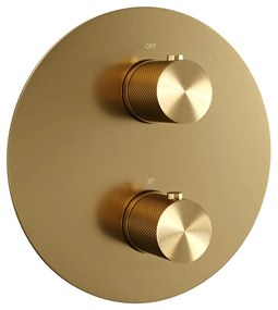 Brauer Gold Carving thermostatische inbouw regendouche met staafhanddouche, plafondarm en hoofddouche 20cm set 77 messing geborsteld PVD