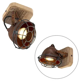 Smart Spot / Opbouwspot / Plafondspot roestbruin met hout kantelbaar incl. Wifi GU10 - Gina Industriele / Industrie / Industrial GU10 rond Binnenverlichting Lamp