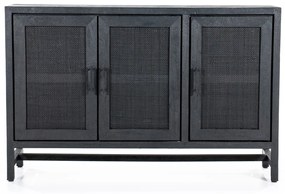 Eleonora Vic Zwart Dressoir Met Rotan Webbing - 125x35x80cm.