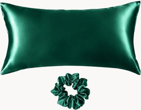Sierkussensloop en scrunchie Emerald Green van moerbeizijde satijn, 2-delig