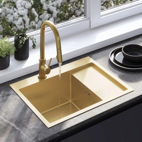Stalen spoelbak Fin BRUSH GOLD