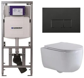 QeramiQ Dely Swirl Toiletset - 36.3x51.7cm - diepspoel - rimless - Geberit UP320 inbouwreservoir - met Burda frame - slim zitting - mat zwarte metalen bedieningsplaat - rechtehoekige knoppen - wit mat 0701131/SW706193/SW1000766/SW1026257
