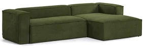 Kave Home Blok Moderne Hoekbank 300 Cm Ribstof Groen Chaise Longue Rechts