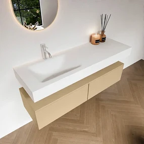 Zaro Alan badmeubel 140cm sand 2 lades met vrijhangende wastafel cloud links 1 kraangat talc