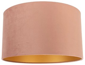 Stoffen Velours lampenkap roze 35/35/20 met gouden binnenkant cilinder / rond