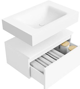 Zaro Alan badmeubel 70cm talc 1 lade met vrijhangende wastafel cloud midden zonder kraangat talc
