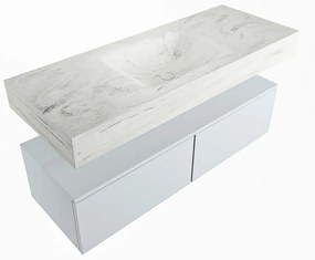 Mondiaz Alan DLux badmeubel 120cm clay 2 lades met wastafel opalo midden 1 kraangat