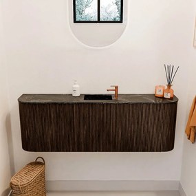 Mondiaz Joya DLux 125cm toiletmeubel ronding links/rechts walnut met wastafel faye midden 1 kraangat lava