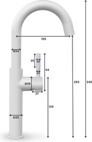 Saniclear Highriser Stripes wastafelkraan chroom