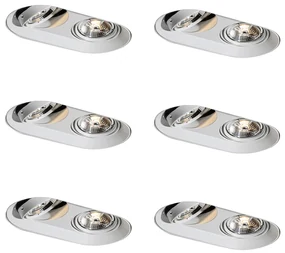 Set van 6 Afgeronde inbouwspot wit GU10 70mm 2-lichts - Hubs GU10 Binnenverlichting Lamp