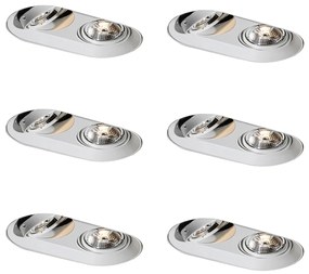 Set van 6 Afgeronde inbouwspot wit GU10 70mm 2-lichts - Hubs GU10 Binnenverlichting Lamp