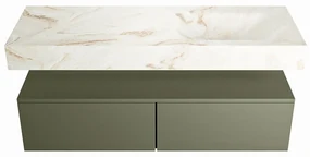 Mondiaz Alan DLux badmeubel 130cm army 2 lades met wastafel frappe rechts zonder kraangat
