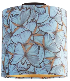 Stoffen Plafondlamp met velours kap vlinders met goud 25 cm - Combi zwart Klassiek / Antiek E27 rond Binnenverlichting Lamp