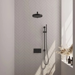 Brauer Stripe inbouw regendouche met 25cm hoofddouche, rechte muurarm, staafhanddouche en glijstang set 31 zwart mat