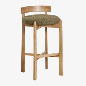 Hoge Kruk Van Eikenhout En Bekleed Met Manila Natuurlijk Hout & ↑75 Cm & Bouclé Saliegroen - Sklum