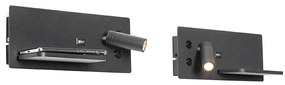 Set van 2 wandlamp zwart incl. LED met USB en inductielader - Riza