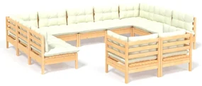 vidaXL 11-delige Loungeset met crèmekleurige kussens grenenhout